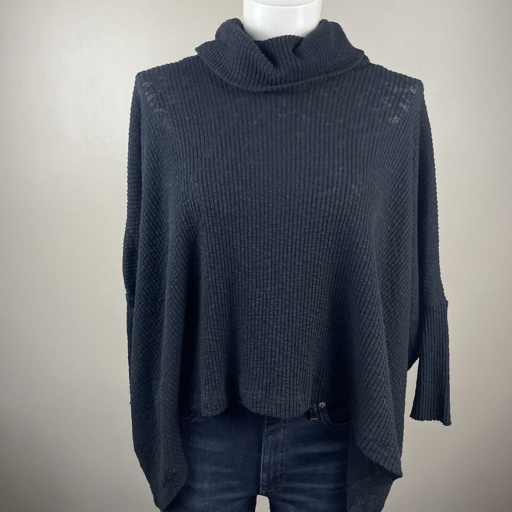 Free People Beach XS  World Traveler Cowl Neck Split Back Pullover Top Black